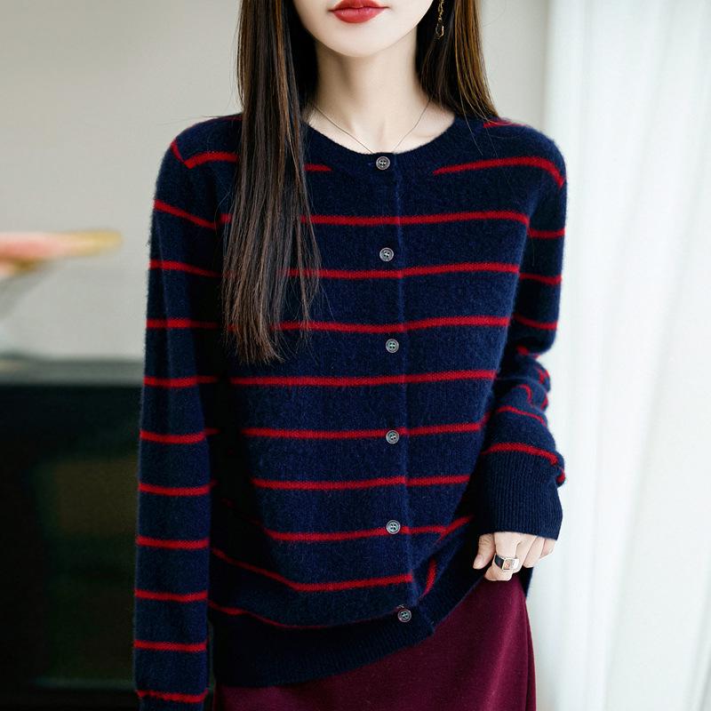 2025 Autumn/Winter Women s Loose Knit Wool Cardigan - Long Sleeve Round Neck Sweater XXL