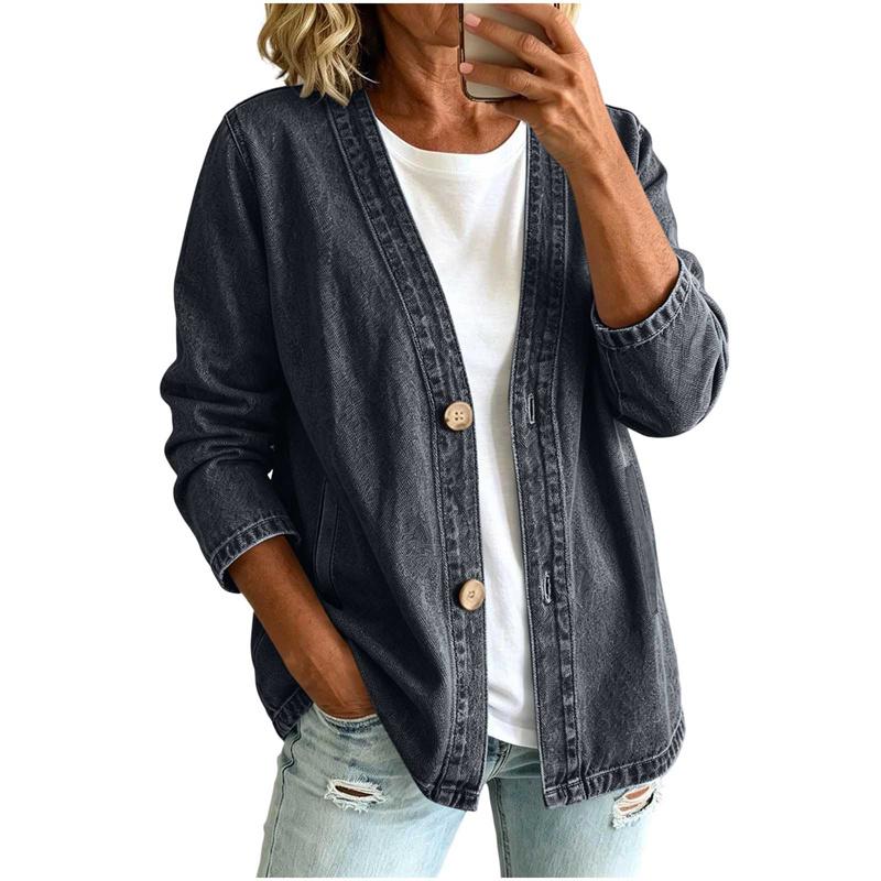 Langarm Übergröße Vintage Jeansjacke lässig locker Frühling Herbst Damen Denim Jacke Mantel