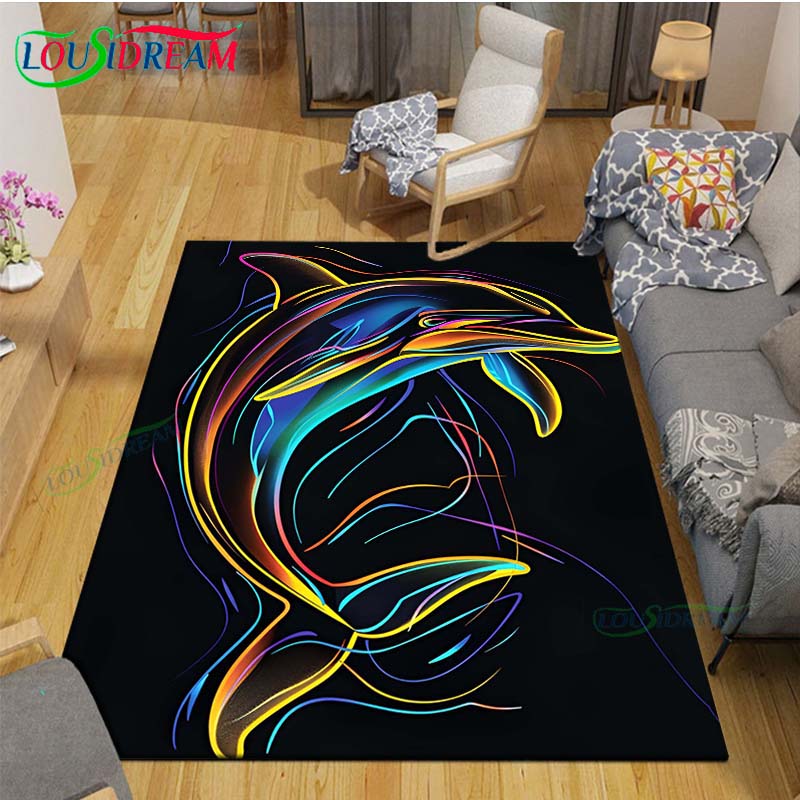 Marine Fish, Sea Turtles, Jellyfish Printed Carpet Outdoor Area Rug Non -slip Carpet Bedroom Decor Carpet for Living Room Gift