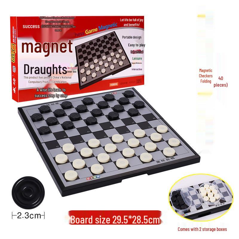 

Magnetic Checkers Set: 100-Square Magnetic Folding Board with Black & White Pieces for Kids