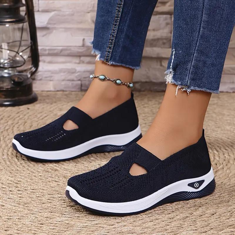 Women'S Shoes 2025 New Style, Breathable Knitted Shoes for Women, Trendy Lace-Up Sports Shoes for Cross-Border Trade