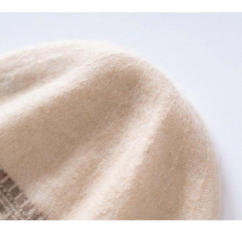 Winter Cashmere Knit Fair Isle Beanie Warm Ear Protection Retro Color Block Hat