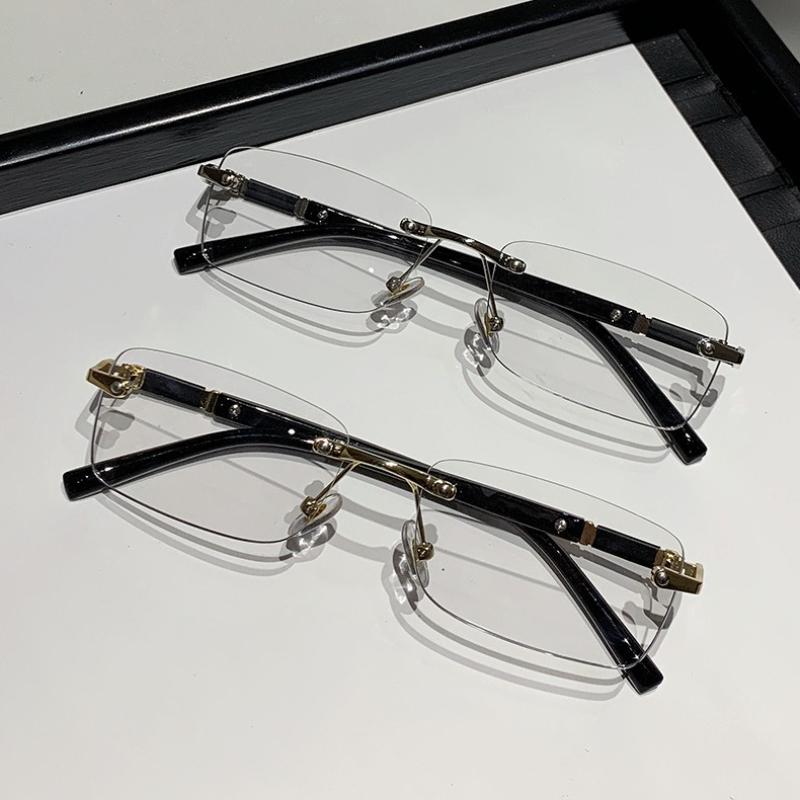 Color Changing Anti Blue Light Frameless Myopia Glasses  Men'S And Women'S Business Metal Frame Myopia Glasses -50 -75 -125 -400