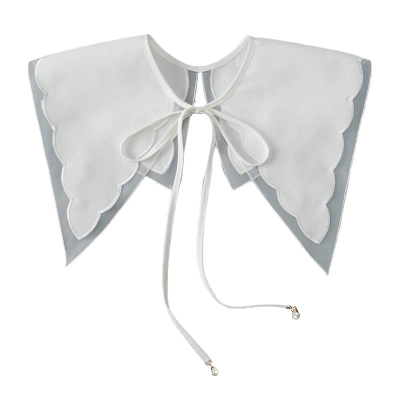 Royal Style Cotton Fake Collar Shawl Wrap Hollow Out Floral Lace Ruffled Trim Necklace Pointed  Lapel Blouse Dropshipping