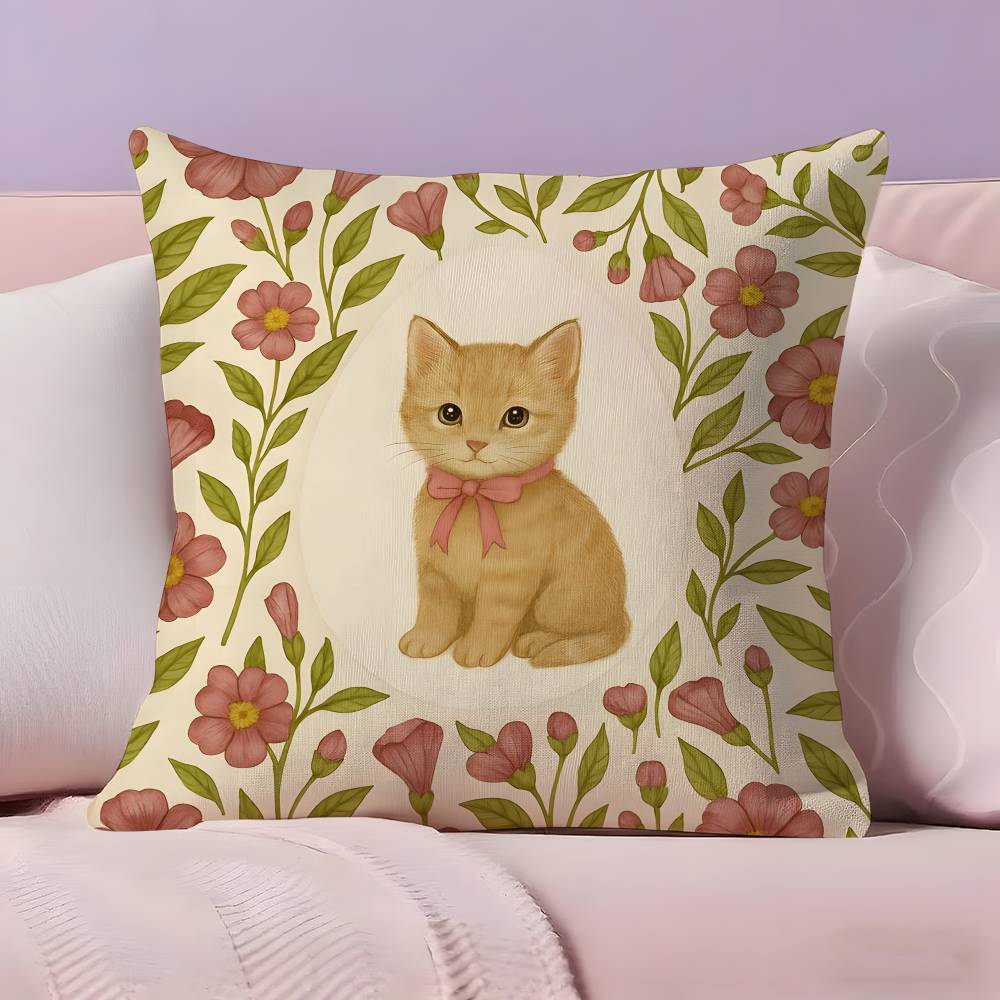 Cat in the flowers aesthetic Pillow Case  Ultra Soft Skin Friendly Fabric Cloud Like Comfort & Concealed Zipper