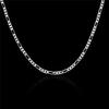 Men's Silver Figaro Chain Necklace Polished Smooth Brims For Comfort Adjustable Lengths 16 18 20 22 24 Inch