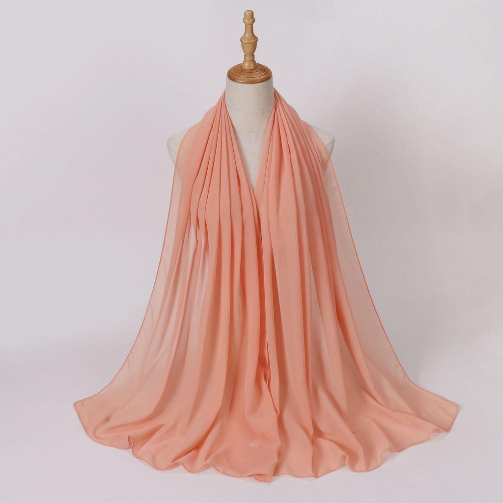 Ethnic Pearl Chiffon Hijab Scarf - Single Color, Long Style for Middle East & Africa