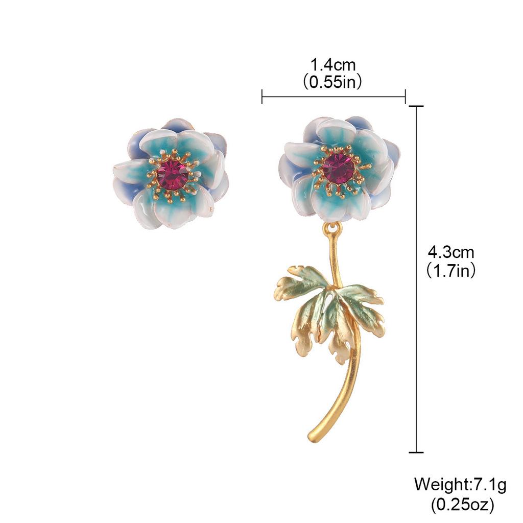Retro diamond stud earrings irregular mini flower design Mori literary three-dimensional earrings enamel dripping oil court style