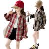 Girls' Plaid Long-Sleeve Shirt Jacket for Autumn 2025 - Fashionable Spring Top for Big Kids