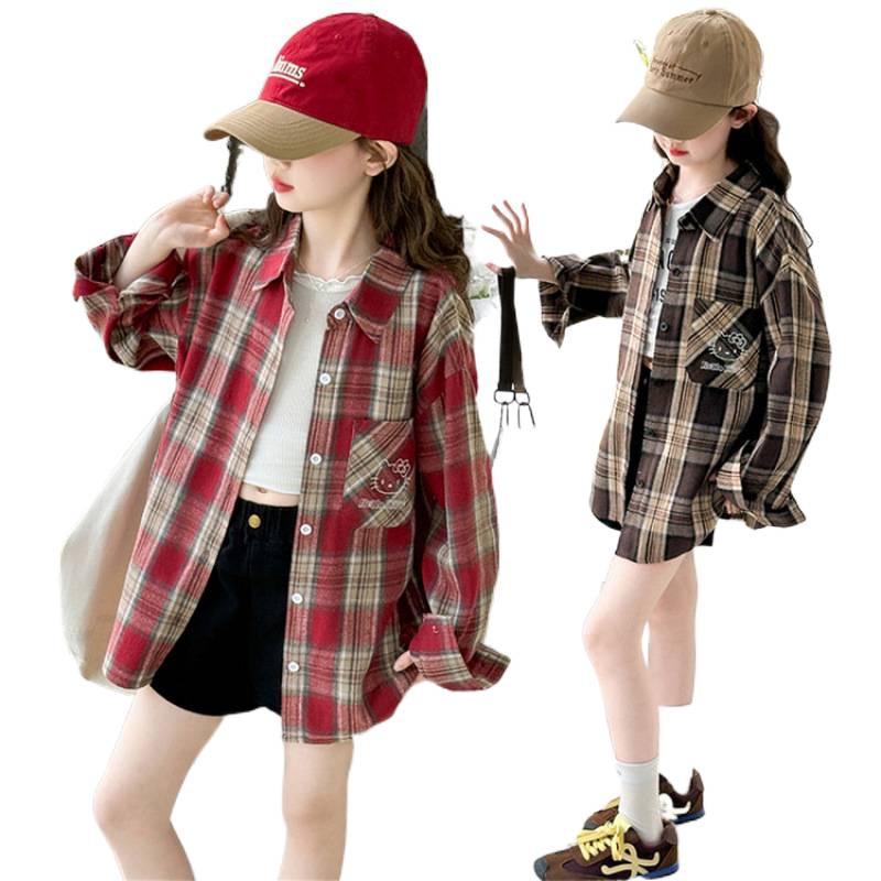 Girls' Plaid Long-Sleeve Shirt Jacket for Autumn 2025 - Fashionable Spring Top for Big Kids