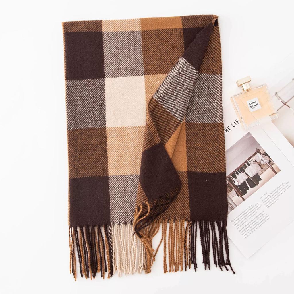 Warm Plaid Faux Cashmere Shawl Poncho Winter Luxury Print Blanket Pashmina Wraps Bufanda With Tassel Scarf Stoled Echarpe