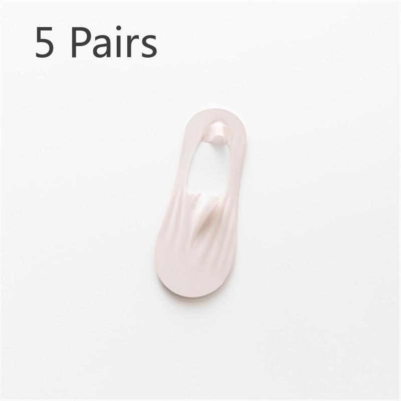 5 Pairs of Women's Summer Solid Color Invisible Thin Ice Silk Shallow Mouth Boat Socks
