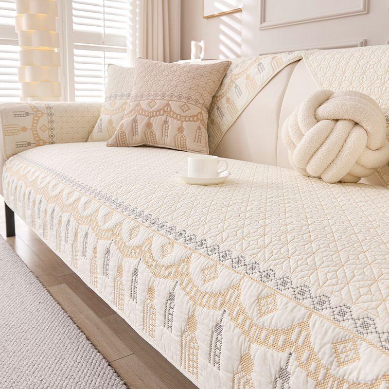 

Новая подушка для дивана из чистого хлопка, универсальная для четырех сезонов, простая тканевая хлопковая утолщенная нескользящая подушка, чехол для дивана из массива дерева и кожи He Sui Year-Mibai 70 * 70cm