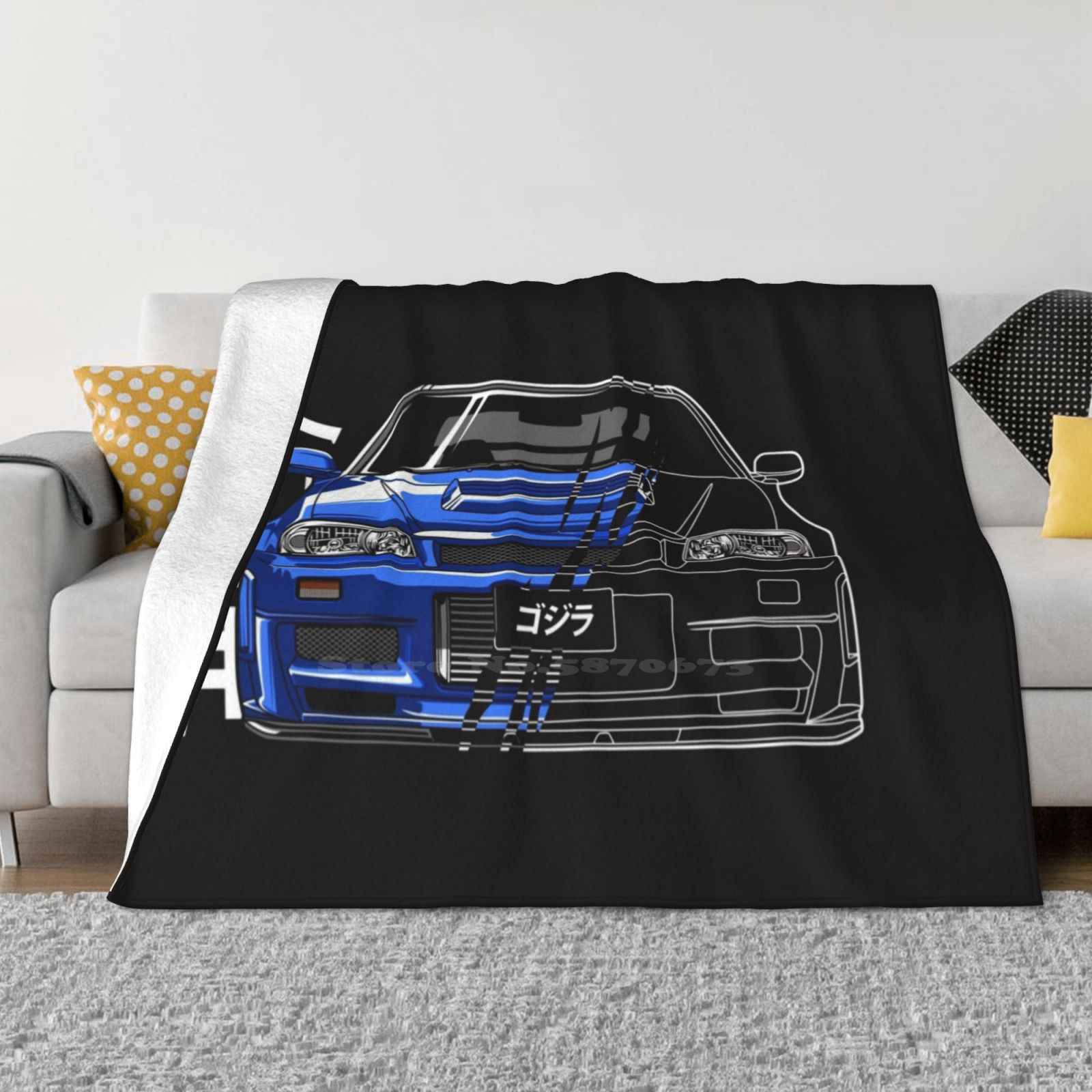 R34 Gtr Skyline Турбо Jdm Тюнинг Автомобиль 90-х Фан Тренд Стиль Смешной Модный Мягкое Одеяло Автомобиль Jdm Skyline Gtr R34 Автомобильный R34 30x40in