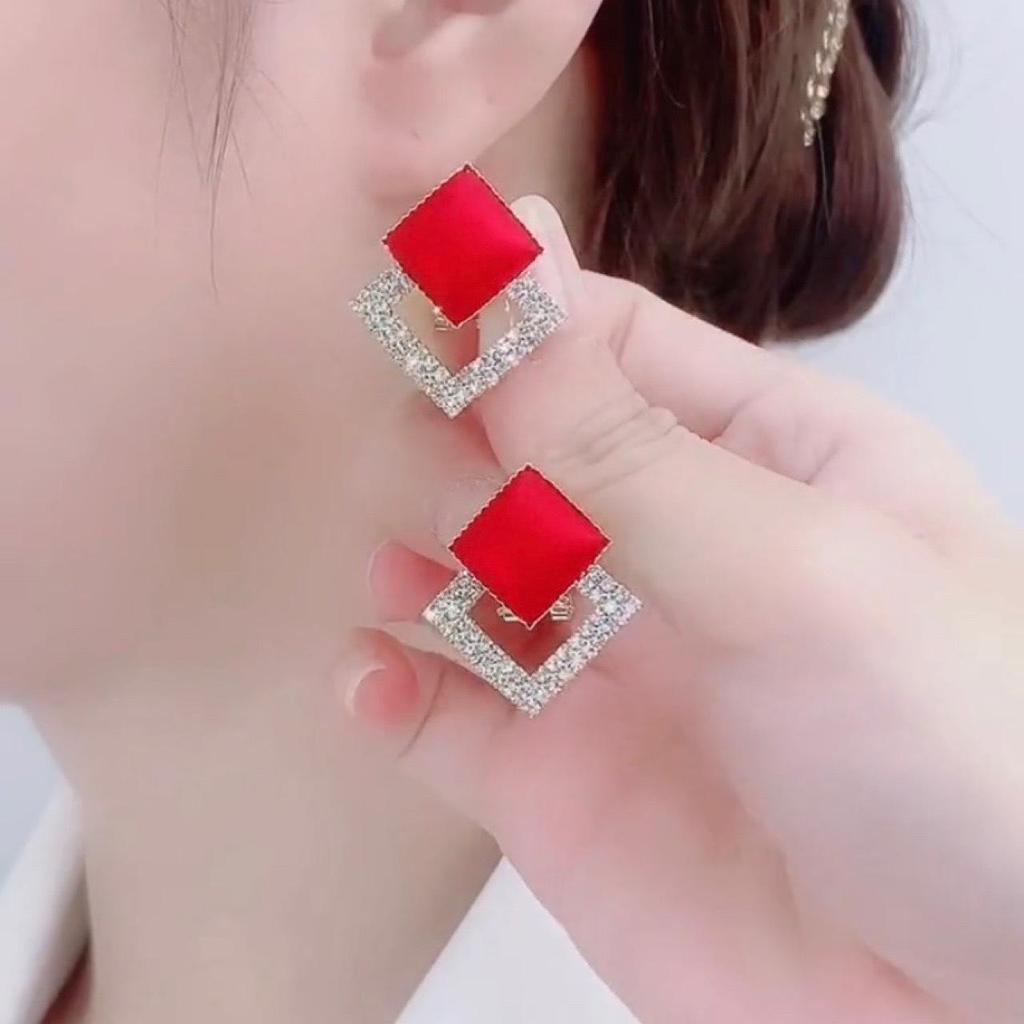 2022 Trendy 925 Silver Double Rhombus Crystal Stud Earrings