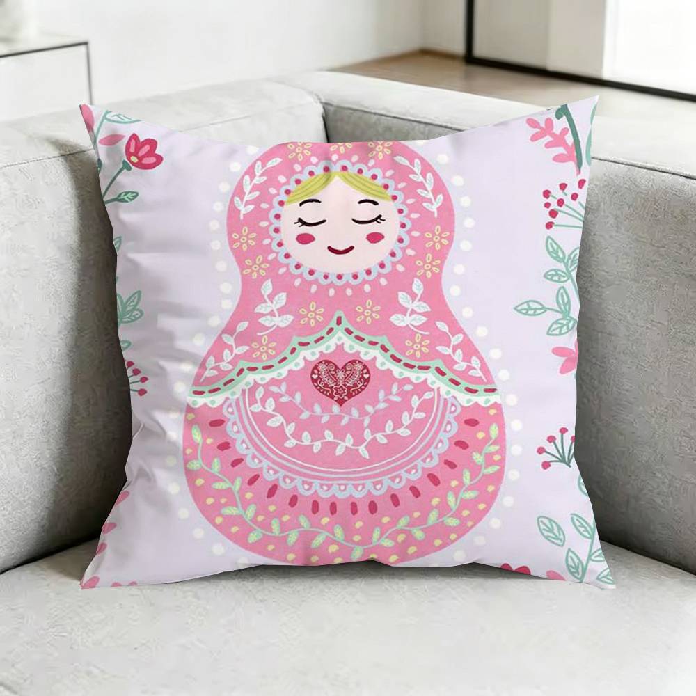 Cute Russian Art Matryoshka-A Square Double-Sided printed Pillow Case Bedroom Bedside Pillow Sofa Cushion Cover Gift