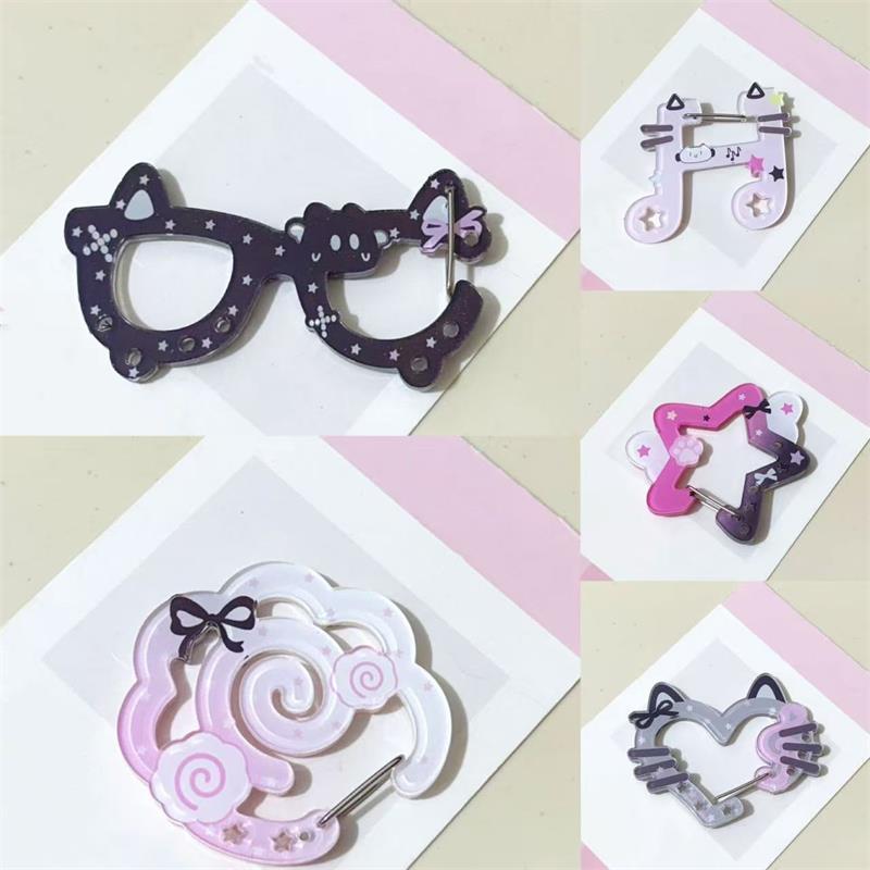 Heart Cat Ears Star Wings-Shaped Carabiner Mountaineering Buckle Acrylic Keychain Pendants Multipurpose Keyring Hook Bag Hanging