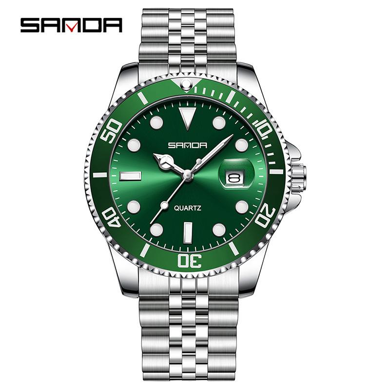 Men's Green Water Ghost Luminous Quartz Watch - Simple, Fashionable, Waterproof Business Design by Sanda.