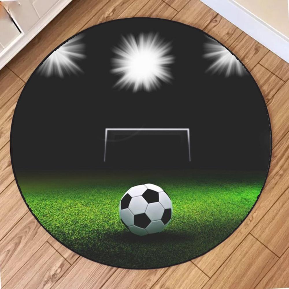 Soccer Theme Round Rug 3D Football Sports Style Carpet Anti-Slip Large Area Rug for Living Room Bedroom Kids Room Decor