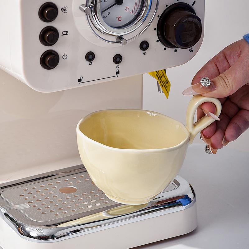 Minimalistischer Henkel Kaffeetasse Latte Haferflocken Frühstückstasse Einfarbig Tasse Kurz Dick Mündung Groß Nordische Tasse Keramik