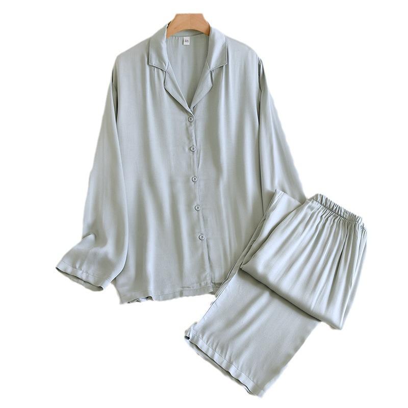High-Quality Cotton Silk Satin Couple Pajamas - Women's Spring/Summer Lightweight Set & Men's Long Sleeve Long Pants.