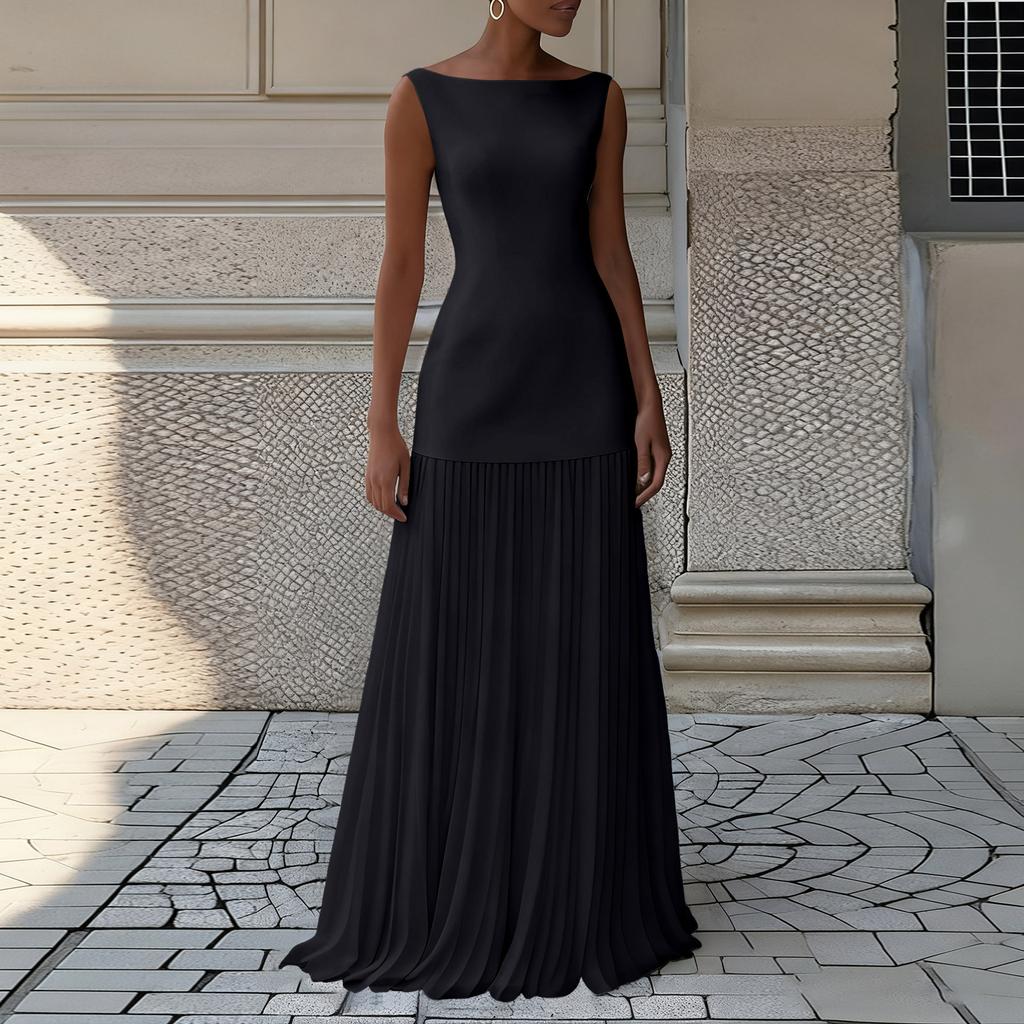 Dámské plisované šaty Elegantní bez rukávů Dlouhé šaty