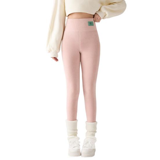 Winter Leggings High-Waisted Slim Cut Warm Lambswool Fabric Lining Bottom Pants Cold Weather Resistance Women Pants