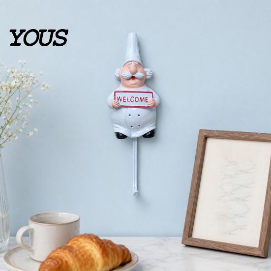 Kitchen Wall Hook Cute Chef Shape Hook, Strong Resin No Punch Bearing Capacity Adhesive Backing Decorative for Home Hang Utensils Dishcloths