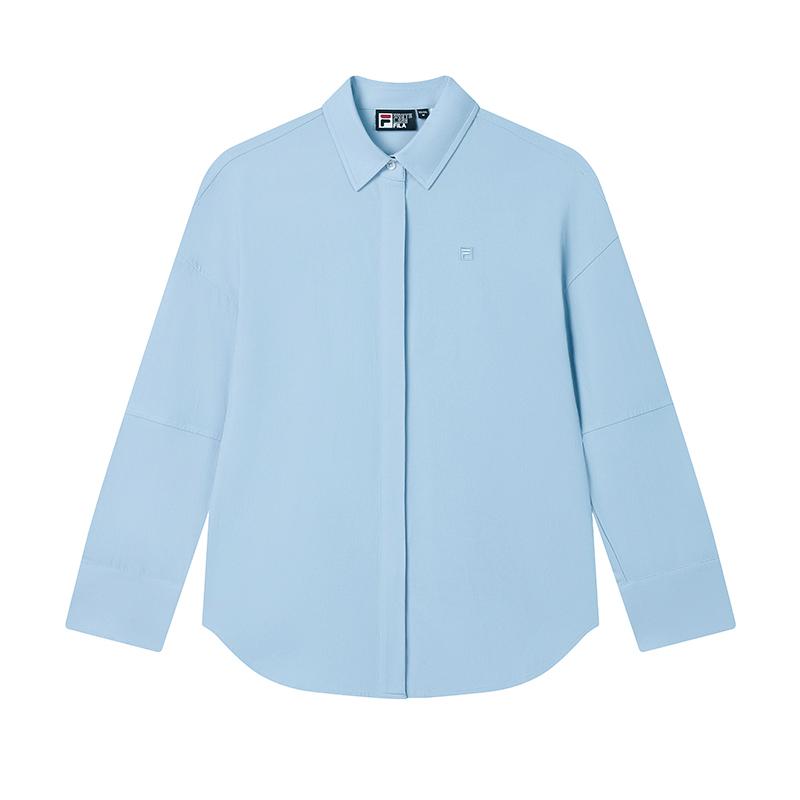 Fila White Fashion Versatile Comfortable Soft Woven Long Sleeve Shirt Women Shirts Ice-Blue F11W523408F-LB