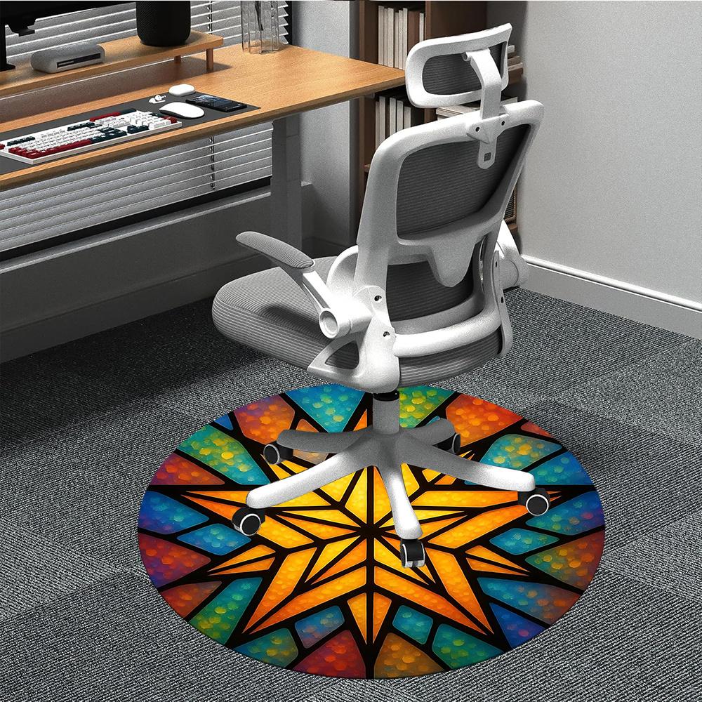

1pc Stained Glass Star Office Round Area Rug, Indoor Mat Suitable ForOffice, Under Office Chairs Bedroom Living Room Home Decor, Room Decot013 80cm by 80cm