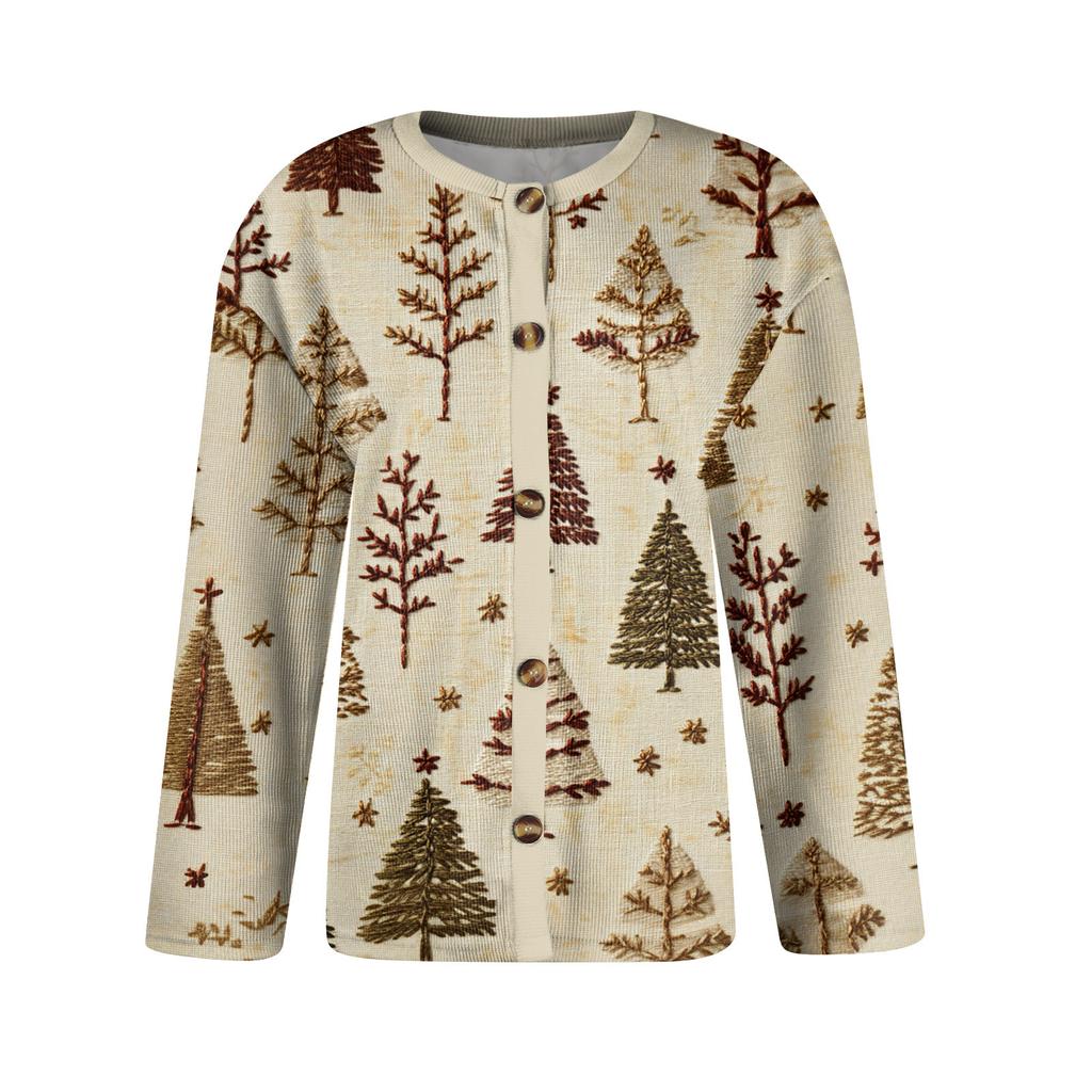 Damemote Langermet Christmas Snowman Snowflake Print Jakke Cardigan