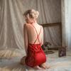 Sexy suspender backless female deep V perspective seduction sex French pleated sex nightdress
