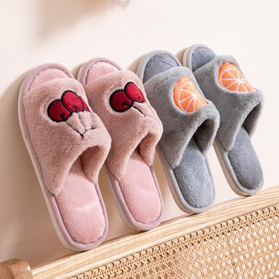 Pantofole Peluche Ricamate Scoperte con Punta Aperta, Pantofole da Casa da Donna con Frutta