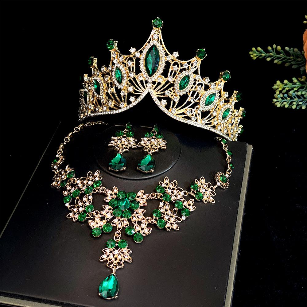 Bridal Crown Three Piece Suit Wedding Crown Tiara Necklace Earrings Korean Super Fairy Wedding Dress Accessories