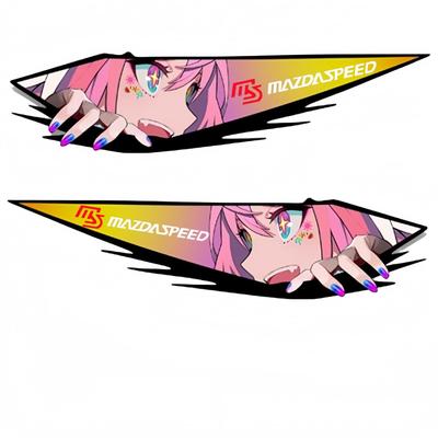 Sticker Decal for All Series Exterior Side Skirt Waterproof Cool 2D Anime Eye Laser JDM Girl Creative Personality for Electric Emblem Logo Car