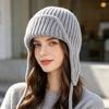 Neue Damen Herbst Winter Ohrklappen Strickwollmütze, Kordelzug Thermisch Warm Flieger Skimütze, Mode Vielseitig Outdoor Trooper Mütze