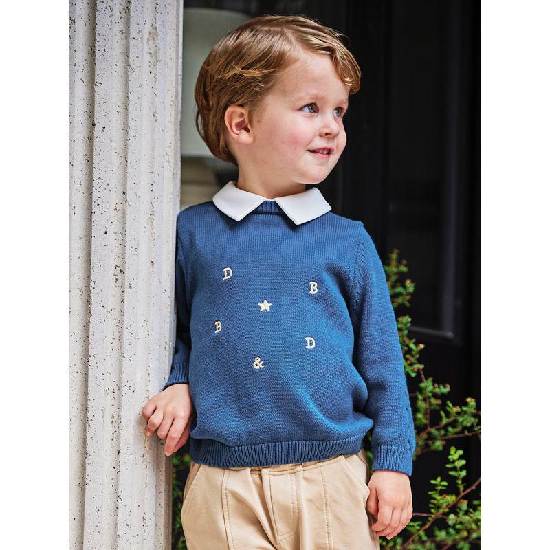 David Bella Kidsren's Class a Sweater Pullover 2026 Boys' Preppy Style Fake Two-Piece Knitwear Pure Cotton Spring Clothing