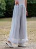 2026 Artistic Solid Color Ramie Wide-Leg Ruffle Pants - Elastic Waist, Double-Layer, Women’s Summer Casual Long Pants