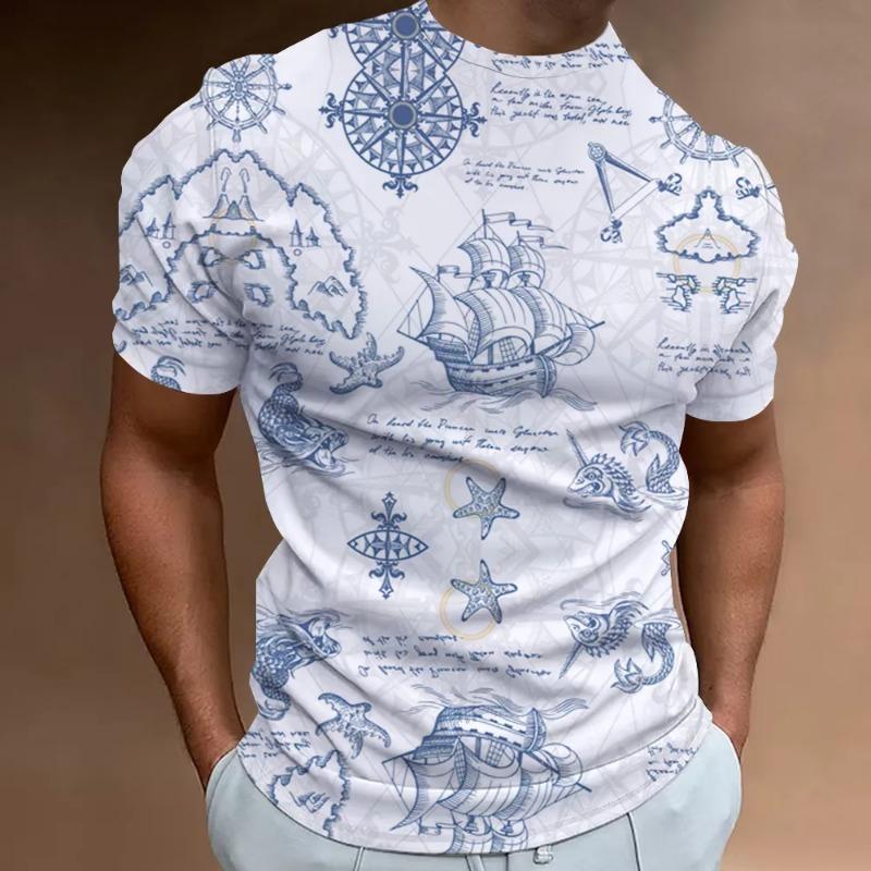 Nautical Pattern Fashion Men's T-shirt 3d Printing Classic Retro Short Sleeve Short Sleeve Loose Casual Super High Top