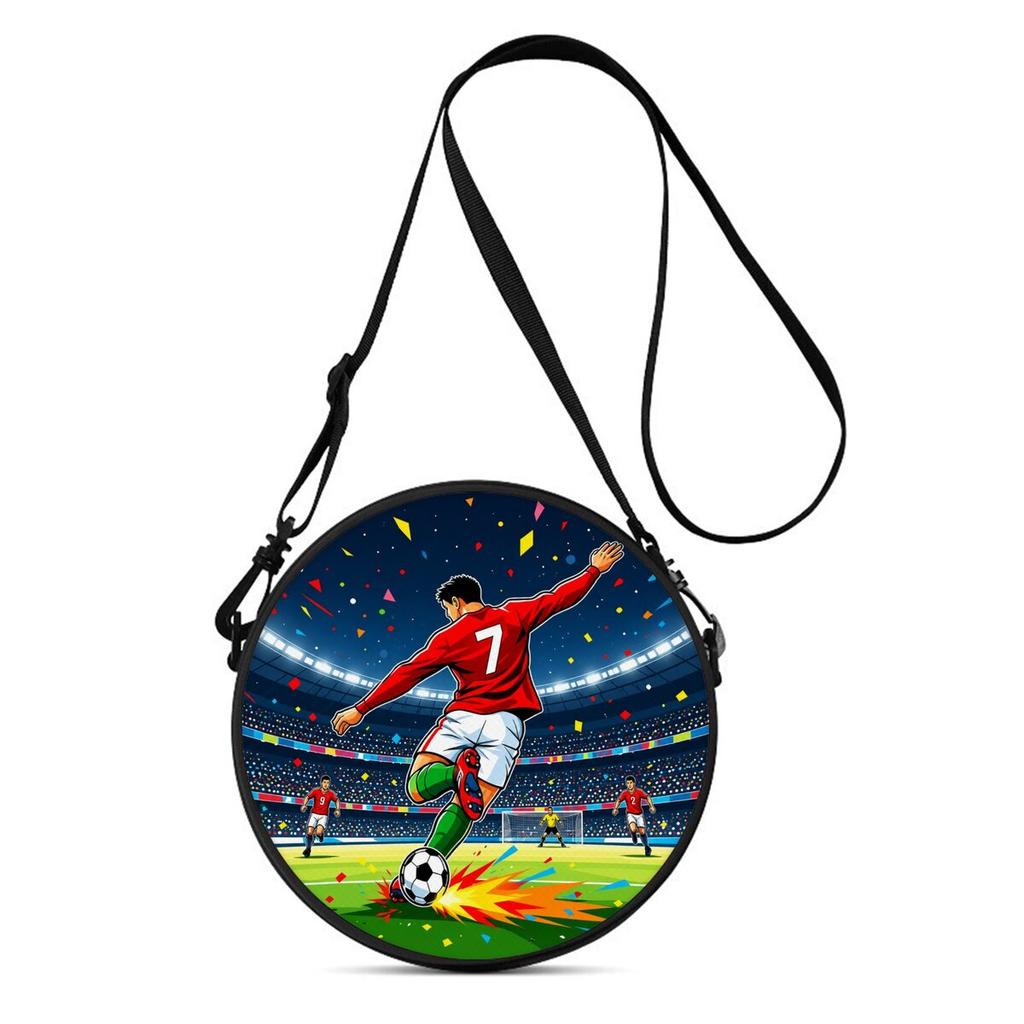 Fußball-Print Damen Runde Crossbody-Tasche Vintage Kreis Umhängetasche Verstellbarer Riemen Reise Umhängetasche Geschenk
