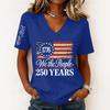 Women’s Fashion Casual Short Sleeve V Neck Pullover Top with 1776 and We the People 250 Years Graphic Print for Everyday Wear