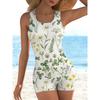 Summer Beach Pool Wear Flower Pattern Printed One Piece Boy Short Swimsuit Women Athletic Slim Fit Bathing Suit