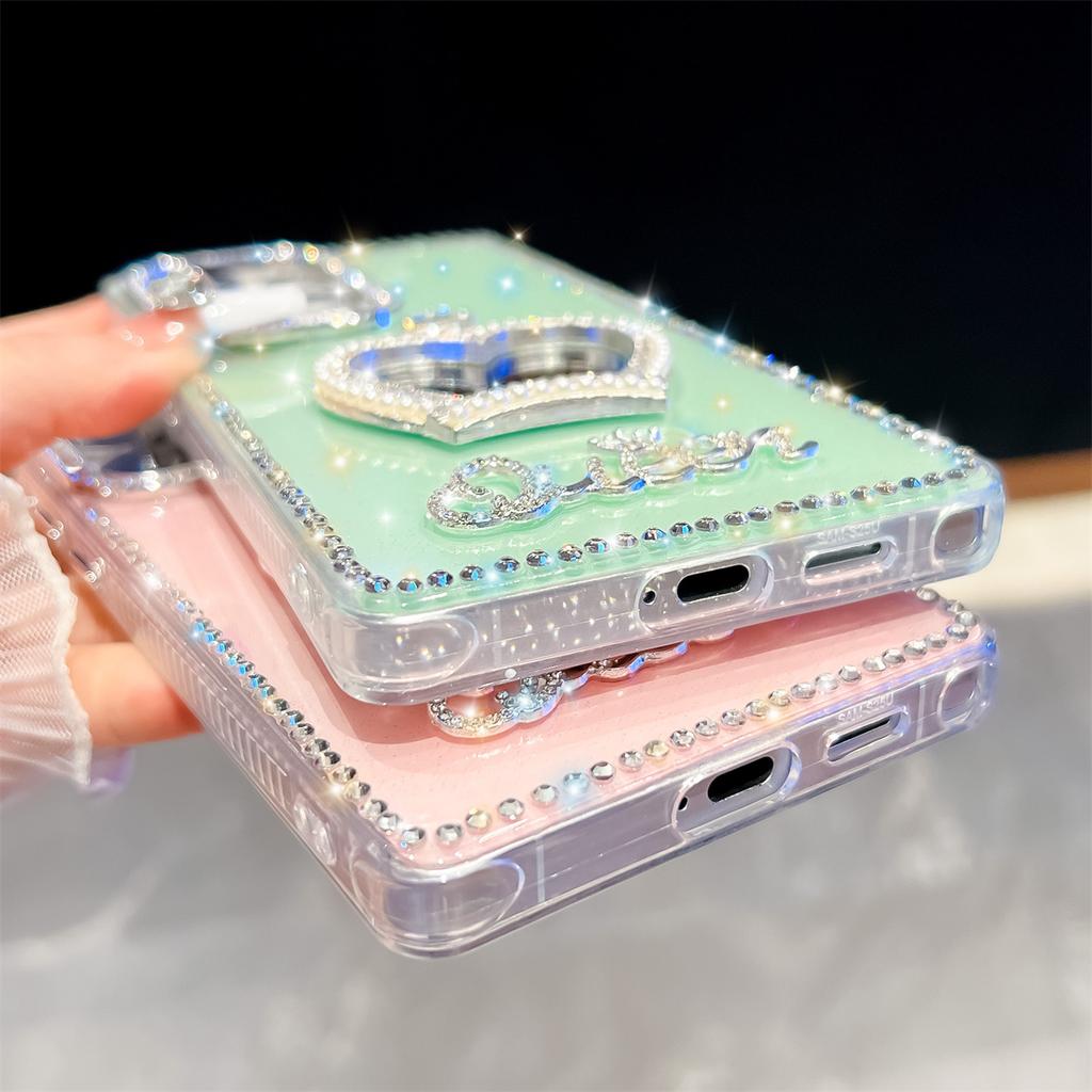 Handmade Sparkly Diamond Crown Mirror IMD Phone Case, Compatible with Samsung S23 Ultra/S24/S25 & A07/A15/A16/A17/A26/A35/A36/A55/A56