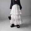 Japanese Style Spring/Summer Women's A-Line Midi Skirt with Anti-Exposure Hand-Stitched Three-Layer Net Yarn