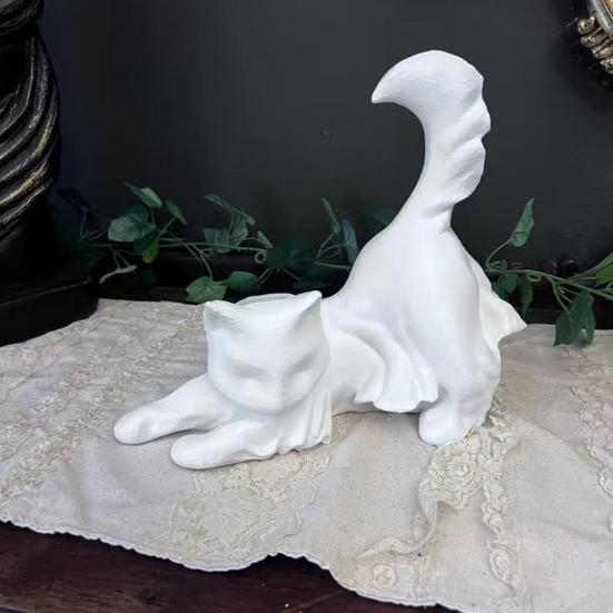 Halloween Ghost Cat Statue Glow-in-the-dark Black White Ghost Cat Resin Figurine Ornament Desktop Decoration Cat Lovers Gift