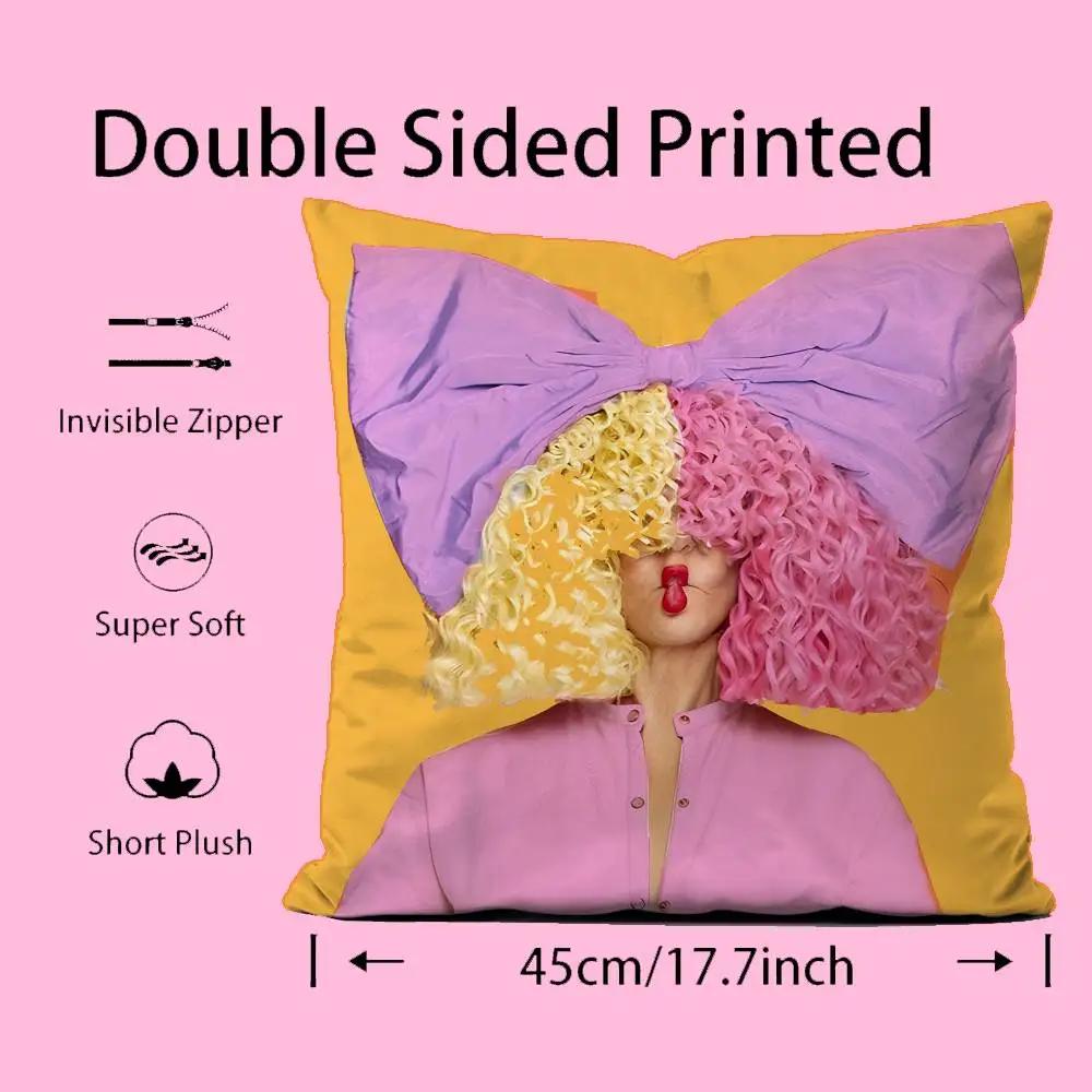 Fun Hot Singer S-Sia Pillow Case Comfort Sofa Bed Silky Elegant Invisible Zipper Custom Decorative Cushion Cover