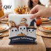 Rustic Kitchen Counter Storage Halloween Wooden Napkin Holder, Ghost Pumpkin Decorative Tabletop Tissue Dispenser, Restaurant Holder Paper Organizer