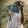 Crane Pattern Bamboo Folding Fan Traditional Double Side Fan  Hanfu Matching