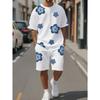 Set da 2 pezzi T-shirt con Stampa Floreale Bianca e Nera da Uomo Pantaloncini Girocollo Manica Corta Pantaloncini Vita Elastica