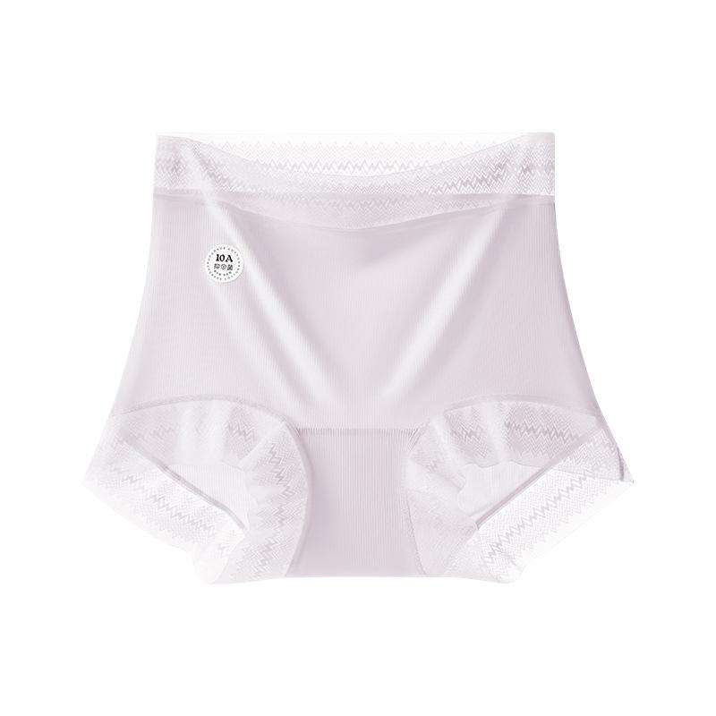 Plussize Ladies Summer Ultra Thin Lace Ice Silk Extended Crotch Without Trace High Waist Flat Angle Briefs